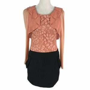 IVENI Lace Overlay Ruffle Side Pockets Dress